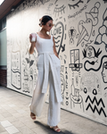 White Top & Wide Pants Set - Women